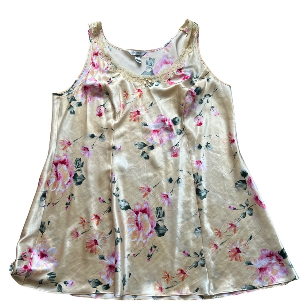 Delicates Woman Plus Size 2X Floral Satin Nightgown Pink Champagne Y2K Coquette